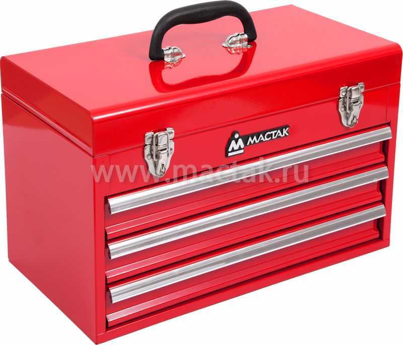 Ящик инструментальный, 3 полки, красный МАСТАК 511-03380R Ящики для инструмента металлические фото, изображение