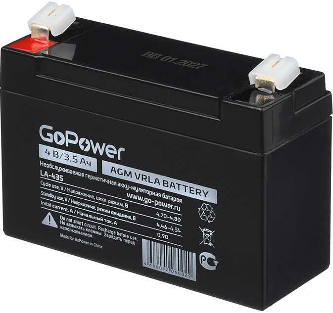 Аккумулятор свинцово-кислотный GoPower LA-435 4V 3.5Ah Аккумуляторы фото, изображение